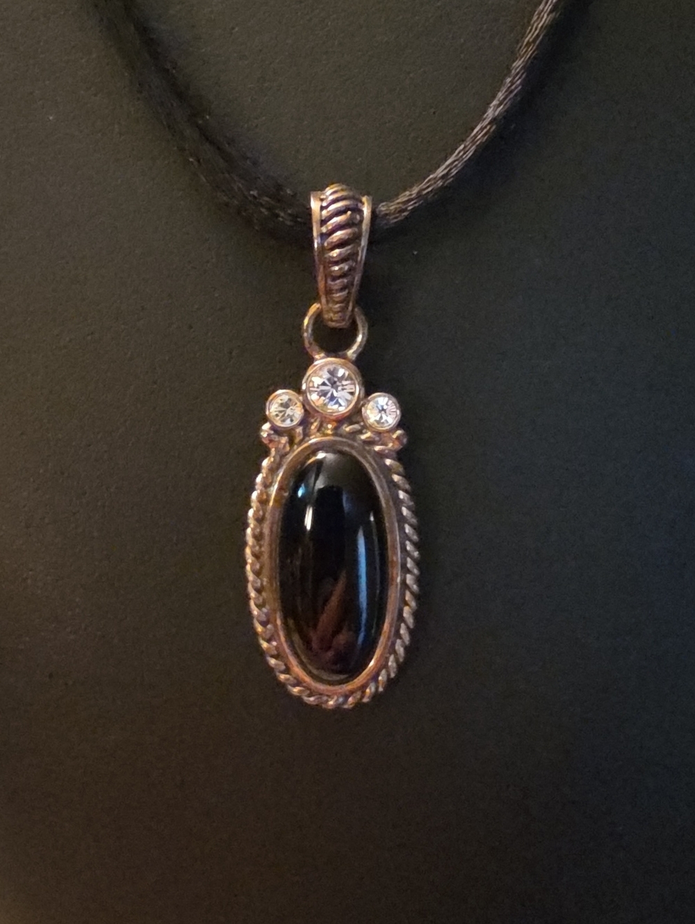 Studio Barse Sterling Silver Black Onyx Pendant with Clear Accents Satin Cord